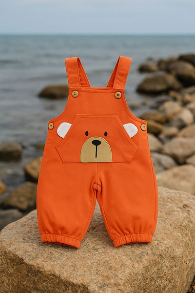 BEREKET BABY Girl's Denim Overalls with Plush Teddy Bear Pocket and Suspender – Comfortable and Fun Design