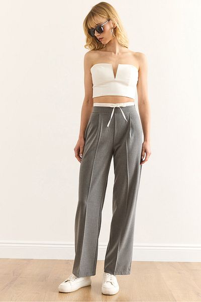 Olalook Women's Smoked Boxer Detailed Drawstring Pocket Palazzo Pants Pnt-19000315
