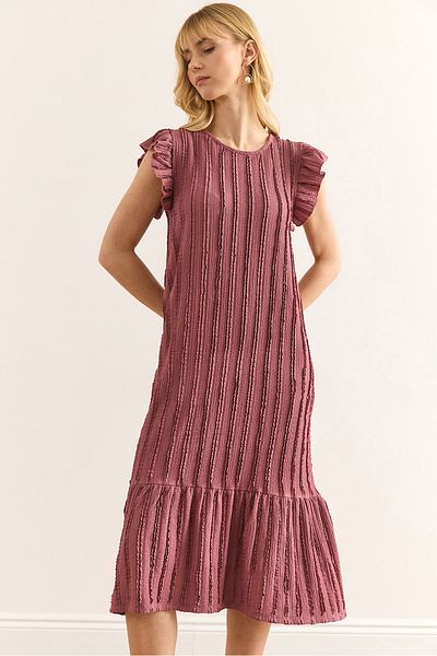 Olalook Γυναικεία φούστα Dusty Rose με βολάν με υφή Midi φόρεμα ELB-19002364