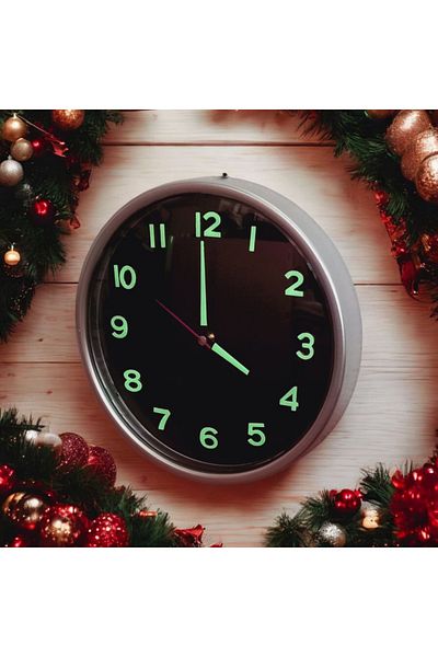 Bahat Phosphorescent 3D Embossment Numeral Wall Clock Black Silver Color Diameter 28 cm