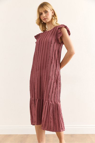 Olalook Γυναικεία φούστα Dusty Rose με βολάν με υφή Midi φόρεμα ELB-19002364