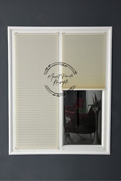 Macit Design Krem Katlanabilir Plise Perde, Cam Balkon Perdeleri, Ofis Perdel...