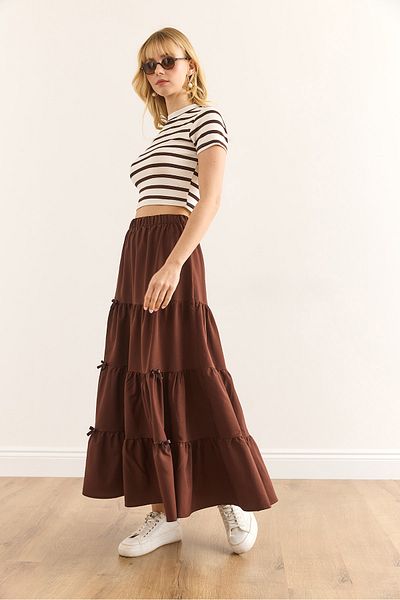 Olalook Γυναικεία Bitter Brown Bow Λεπτομερής Φούστα καμπάνα ETK-19000316