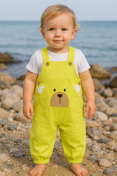 BEREKET BABY Girl's Denim Overalls with Plush Teddy Bear Pocket and Suspender – Comfortable and Fun Design