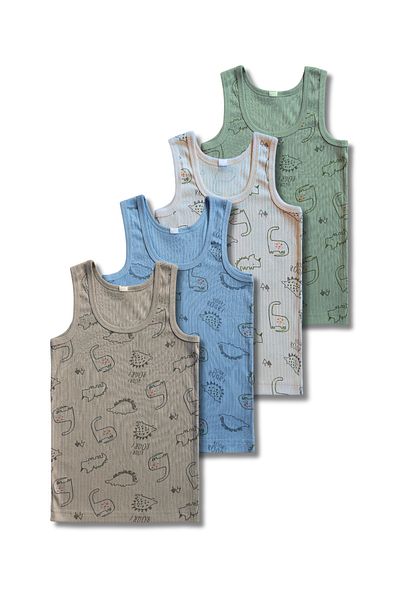 GizaKids 100% Cotton Men& Kids Report Ribbed Camisole Undershirt Underwear Set of 4