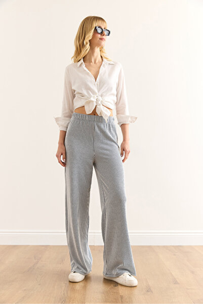 Olalook Women's Navy Blue Elastic Waist Flowing Twist Pants Pnt-19000334