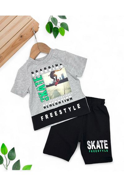 Egelite Boy's Skate Printed 2-3-4-5 Years Old Summer Shorts Short Sleeve Bottom Top Set
