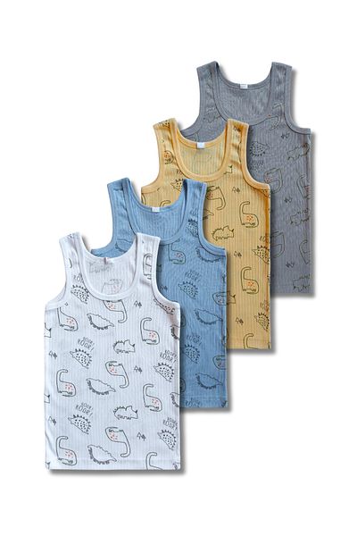 GizaKids 100% Cotton Men& Kids Report Ribbed Camisole Undershirt Underwear Set of 4