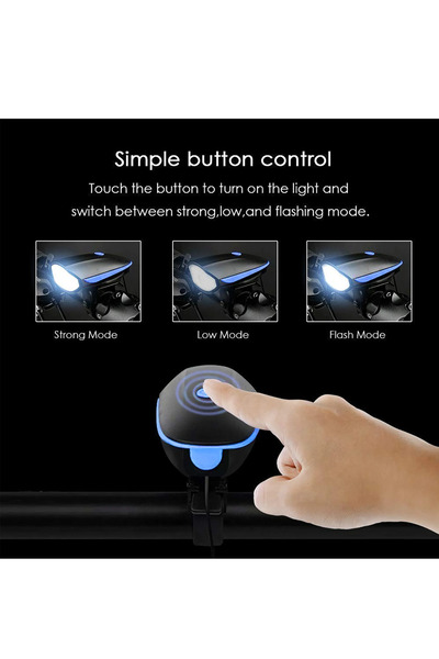 Generic بوق وإضاءة دراجة قابلة لإعادة الشحن 2 في 1 بقوة 140 ديسيبل مع إضاءة فائقة السطوع بقوة 250 لومن