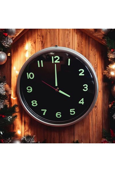 Bahat Phosphorescent 3D Embossment Numeral Wall Clock Black Silver Color Diameter 28 cm
