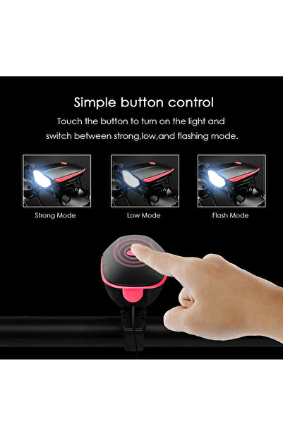 Generic بوق وإضاءة دراجة قابلة لإعادة الشحن 2 في 1 بقوة 140 ديسيبل مع إضاءة فائقة السطوع بقوة 250 لومن