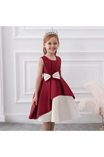 Superbaby Μπορντό και λευκό μαργαριτάρι φόρεμα για χορό