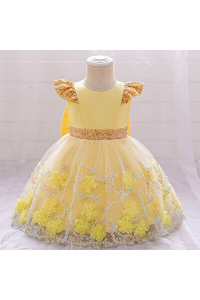 HANNA Rochita de ocazie galbena cu paiete aurii