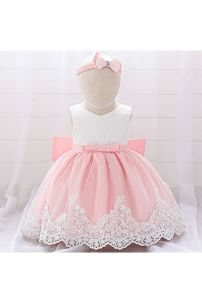 HANNA Rochita alba cu roz de ocazie cu dantela