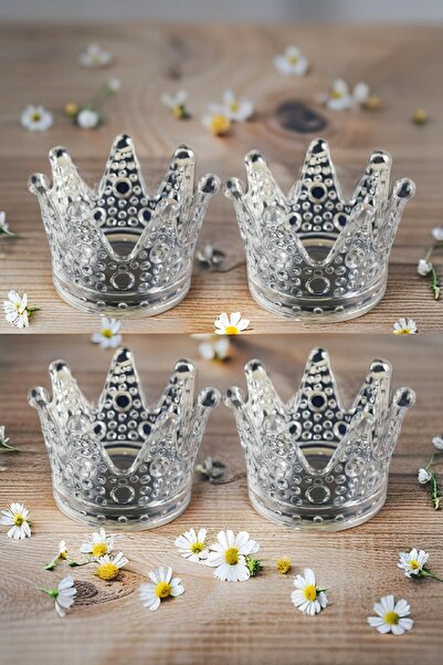 Open Home Concept 4'lü Set Kristal Taç Mumluk, Küllük Şeffaf