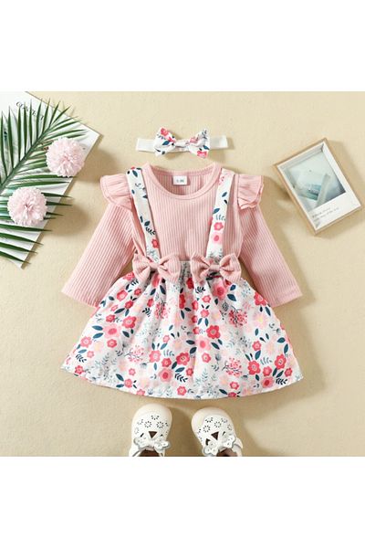 Superbaby Sarafan cu body roz pudra - Little flowers