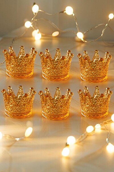 Open Home Concept 6'lı Set Kristal Taç Mumluk, Küllük Gold