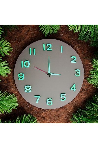 Bahat Children's Room Phosphorescent 3D Embossed Number Wooden Mini White Wall Clock No Glass Diameter 22 cm
