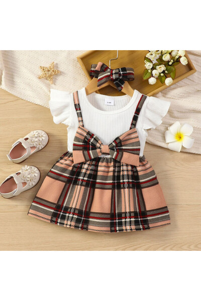 Superbaby Rochita cu maneca scurta cu fustita in carouri