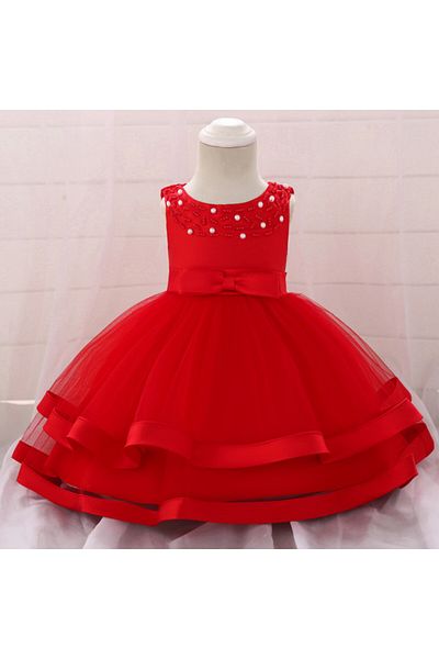 Superbaby Red occasion dress with pearls