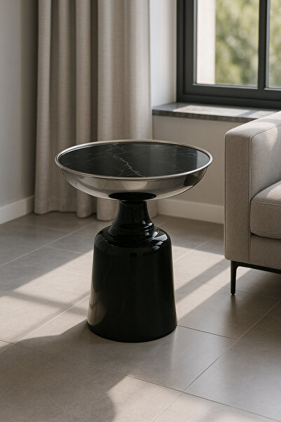 Nils Aksesuar Official Neo Marble Black – Modern Tasarım Yan Sehpa