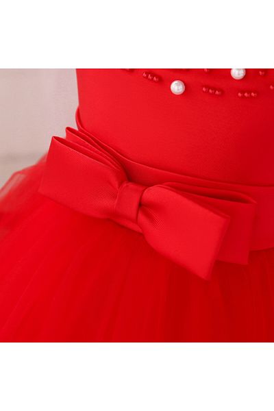 Superbaby Red occasion dress with pearls