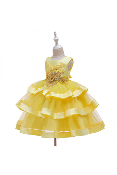 HANNA Rochita de ocazie galbena cu volane