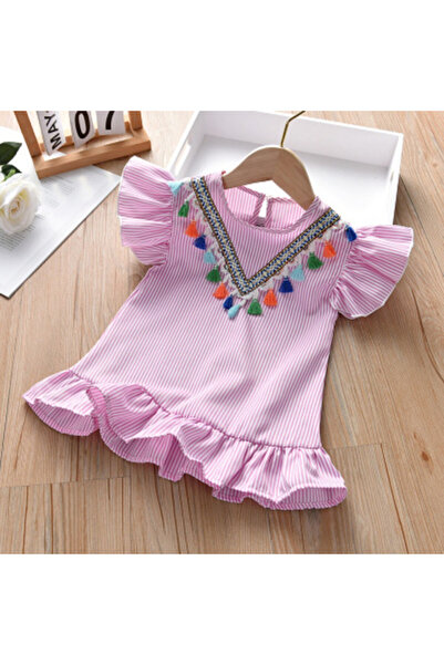 Superbaby Pink dress for girls - Colorful tassels