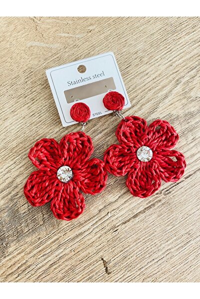 BAGS Mega Eylül Special Gift Dennis's Handmade Stone Red Daisy Earrings (Large)