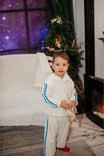 Superbaby Trening ivoire din catifea pentru baietei - Dungi bleu