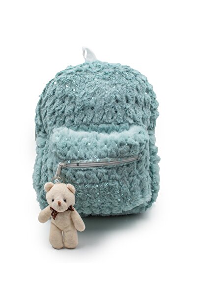 İnciAkfırat حقيبة ظهر مفيدة على شكل دب قطيفة مع سلسلة مفاتيح وجيب أمامي