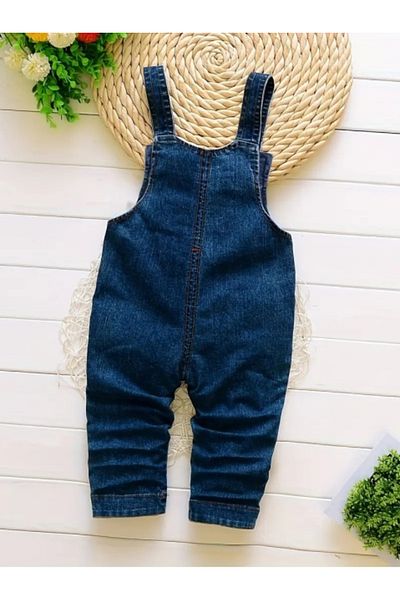 Superbaby Salopeta din blugi pentru fetite cu broderie florala si fluturi