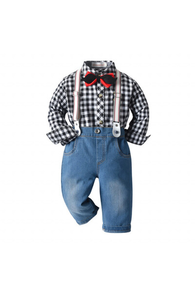 Superbaby Κοστούμι με τζιν και μαύρο καρό πουκάμισο