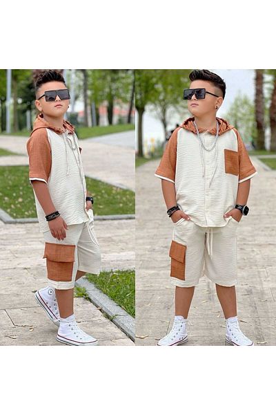 PeluşÇocuk Boy's Summer Stylish Hoodie-Shorts Set