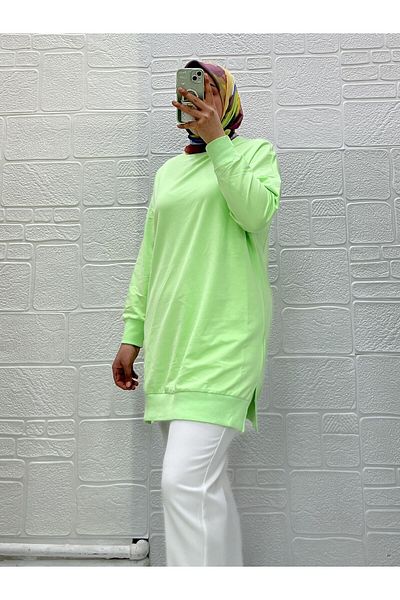 Zeynep Butik Organic Cotton Soft Crew Neck Above Knee Comfortable Fit Sleeves Elastic Hijab Tunic 30644 126