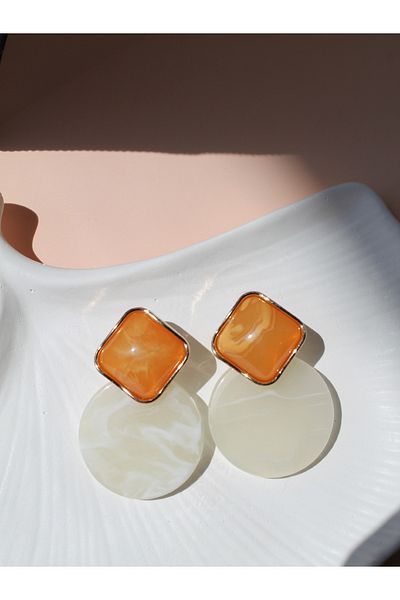 Luvix Design Orange & Marble Patterned Round Bijouterie Earrings