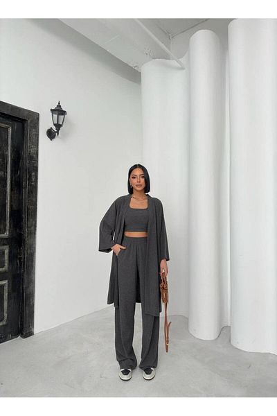 alenmoda طقم كيمونو نسائي من قماش Zera مكون من 3 قطع