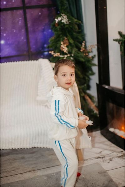 Superbaby Trening ivoire din catifea pentru baietei - Dungi bleu