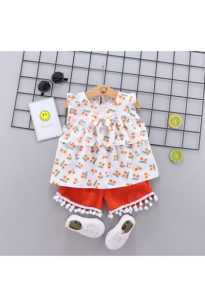 Superbaby Costumas pentru fetite cu bluzita cu cirese portocalii