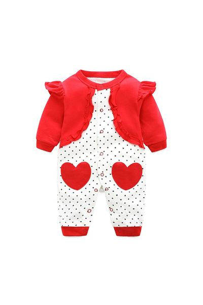 Superbaby Salopeta alba cu rosu si bulinute