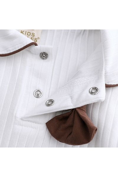 Superbaby White jumpsuit with brown bow tie