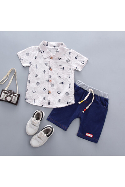 Superbaby Costum cu camasuta alba - Elemente marine