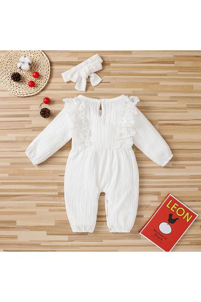 Superbaby White jumpsuit with long sleeves made of finet