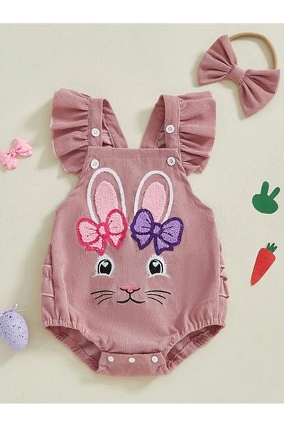Superbaby Salopeta adorabila pentru bebelusi cu imprimeu iepuras si fundite