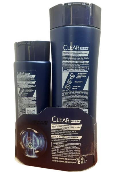 Clear MEN COOL SPORT MENTHOL KEPEĞE KARŞI ETKİLİ ŞAMPUAN 350 ML +180 ML 2' Lİ SET X 5 ADET