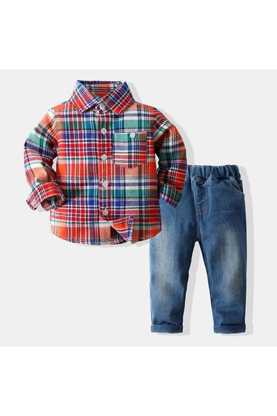 Superbaby Costumas cu blugi si camasuta in carouri