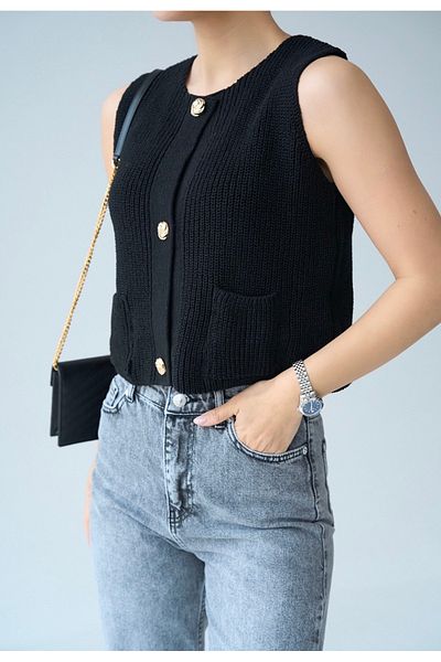 Jose Clothing Women's Premium Yarn Gold Button Detail Vest
