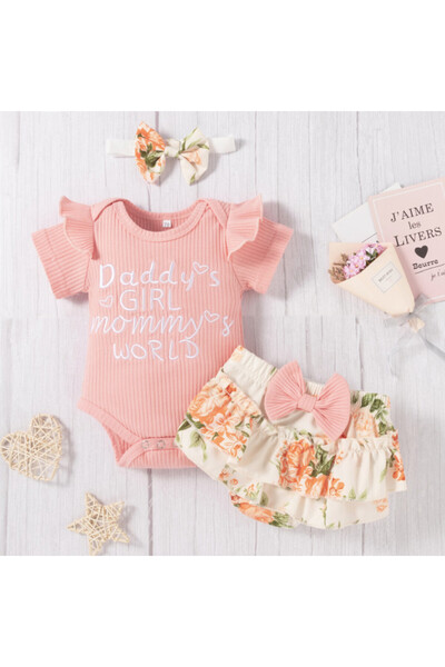 Superbaby Ροζ κοστούμι με σορτς και κορμάκι - Λουλούδι