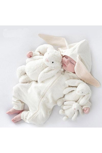 Superbaby White baby jumpsuit - Bunny