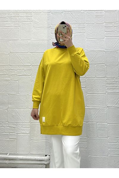 Zeynep Butik Organic Cotton Soft Crew Neck Above Knee Comfortable Fit Sleeves Elastic Hijab Tunic 30644 126